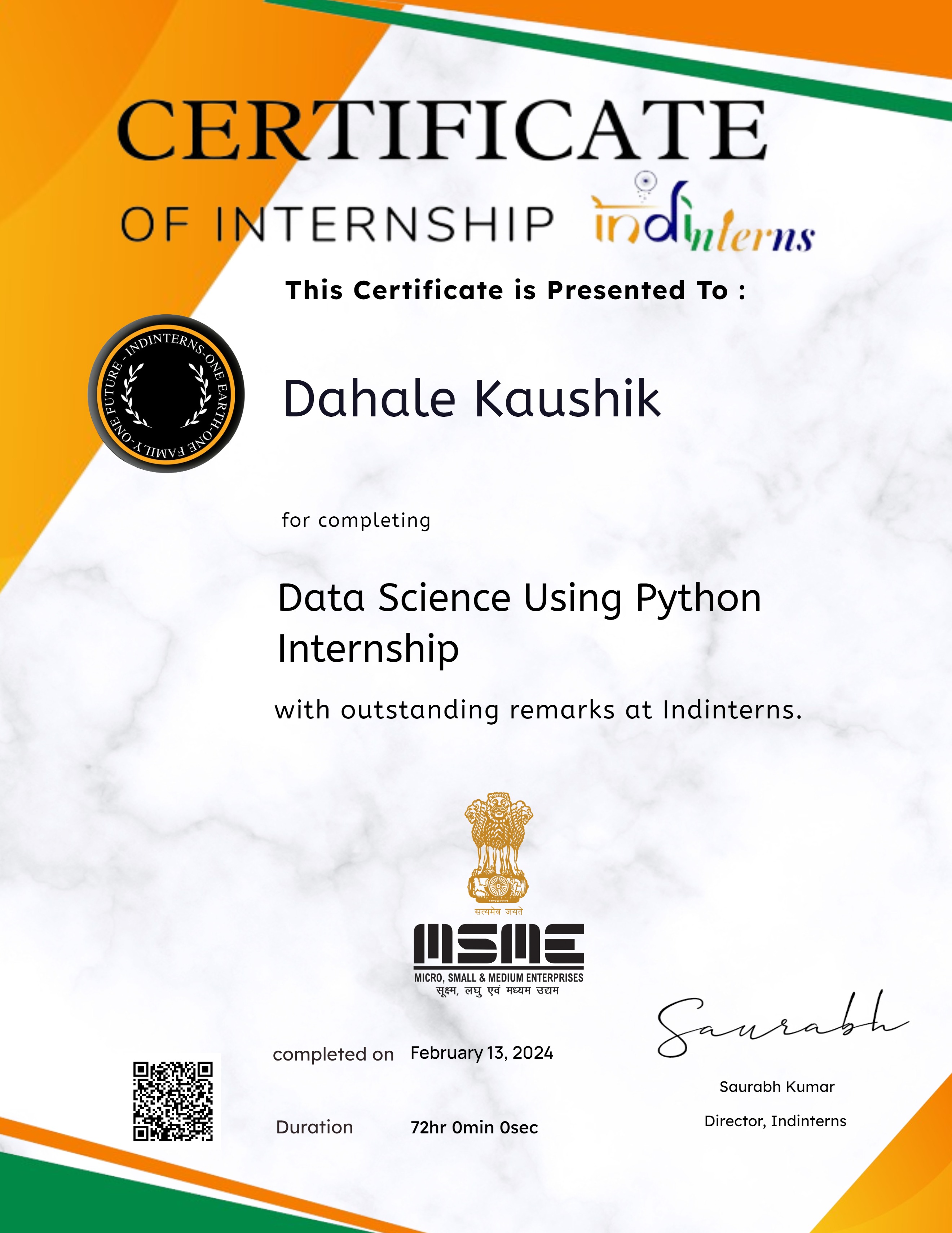 Data Science Using Python Internship